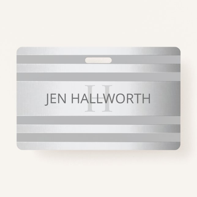 Contemporary Faux Silver Ombre Stripes & Grey Badge (Front)