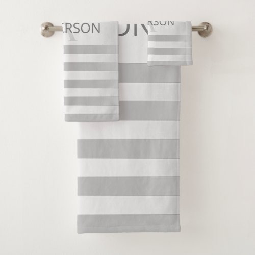 Contemporary Faux Silver Ombre Stripes  Grey Bath Towel Set
