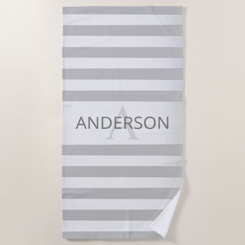 Contemporary Faux Silver Ombre Stripes  Grey Beach Towel