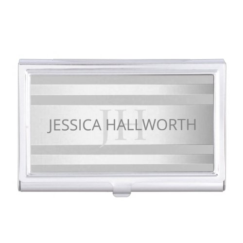 Contemporary Faux Silver Ombre Stripes  Grey Business Card Case
