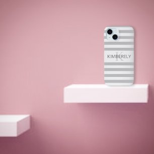 Contemporary Faux Silver Ombre Stripes & Grey iPhone 15 Case