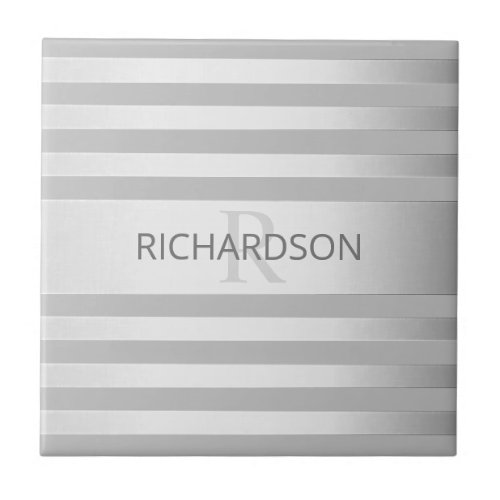 Contemporary Faux Silver Ombre Stripes  Grey Ceramic Tile