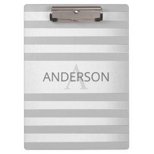 Contemporary Faux Silver Ombre Stripes & Grey Clipboard