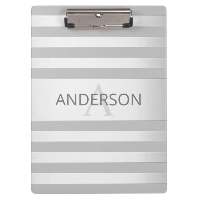 Contemporary Faux Silver Ombre Stripes & Grey Clipboard (Front)
