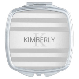 Contemporary Faux Silver Ombre Stripes &amp; Grey Compact Mirror
