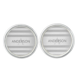 Contemporary Faux Silver Ombre Stripes &amp; Grey Cufflinks