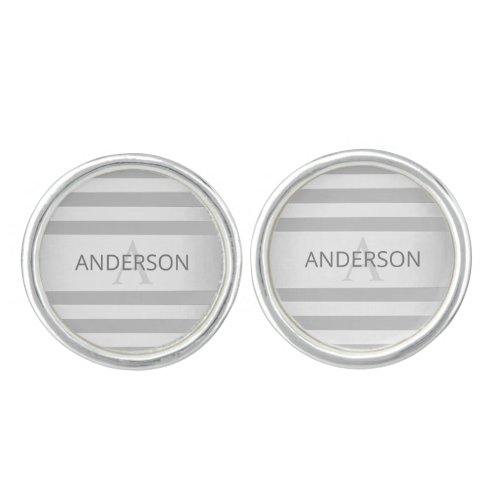 Contemporary Faux Silver Ombre Stripes  Grey Cufflinks