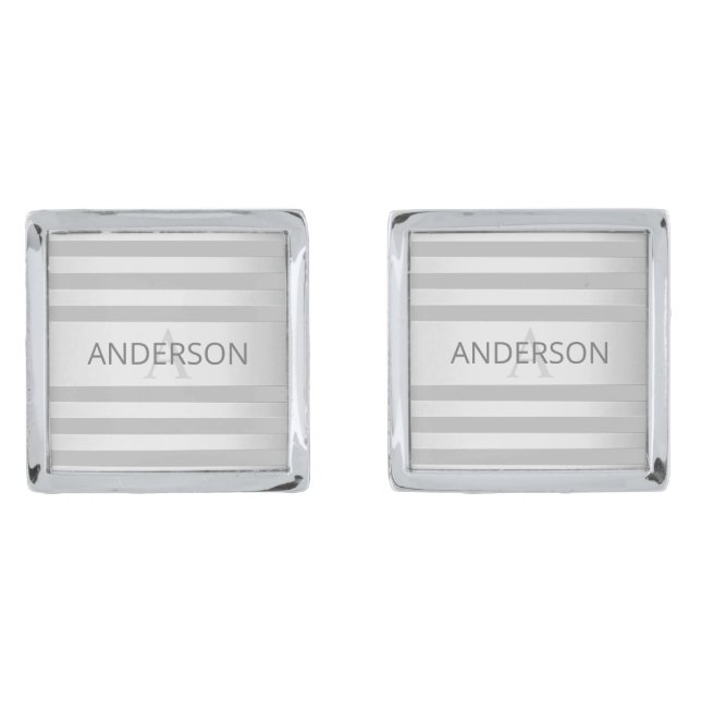 Contemporary Faux Silver Ombre Stripes & Grey Cufflinks (Front)