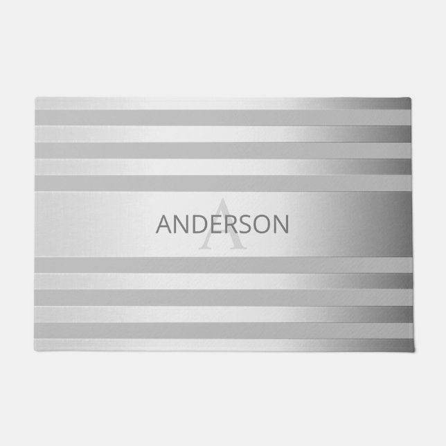 Contemporary Faux Silver Ombre Stripes & Grey Doormat (Front)