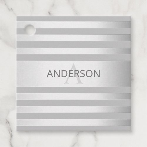 Contemporary Faux Silver Ombre Stripes  Grey Favor Tags