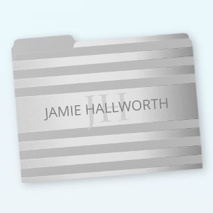 Contemporary Faux Silver Ombre Stripes & Grey File Folder