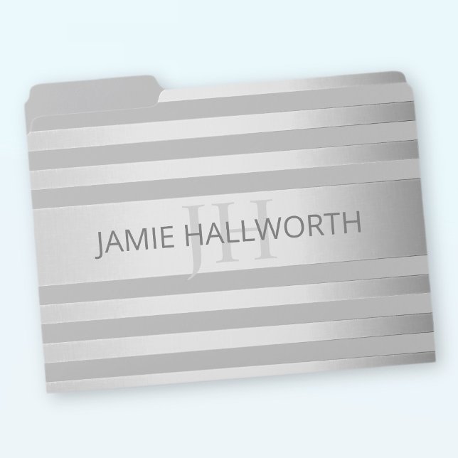 Contemporary Faux Silver Ombre Stripes & Grey File Folder (Creator Uploaded)