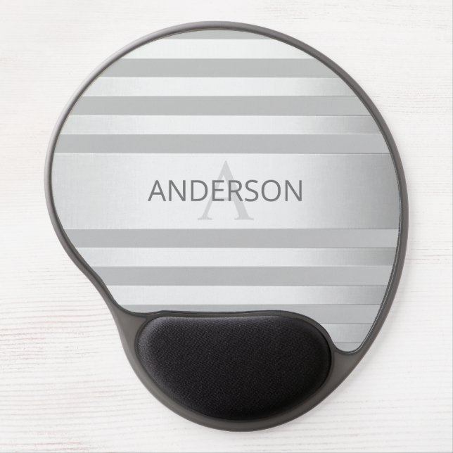 Contemporary Faux Silver Ombre Stripes & Grey Gel Mouse Pad (Front)