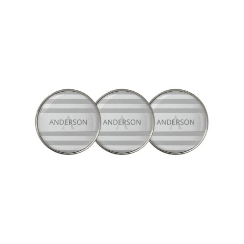 Contemporary Faux Silver Ombre Stripes  Grey Golf Ball Marker