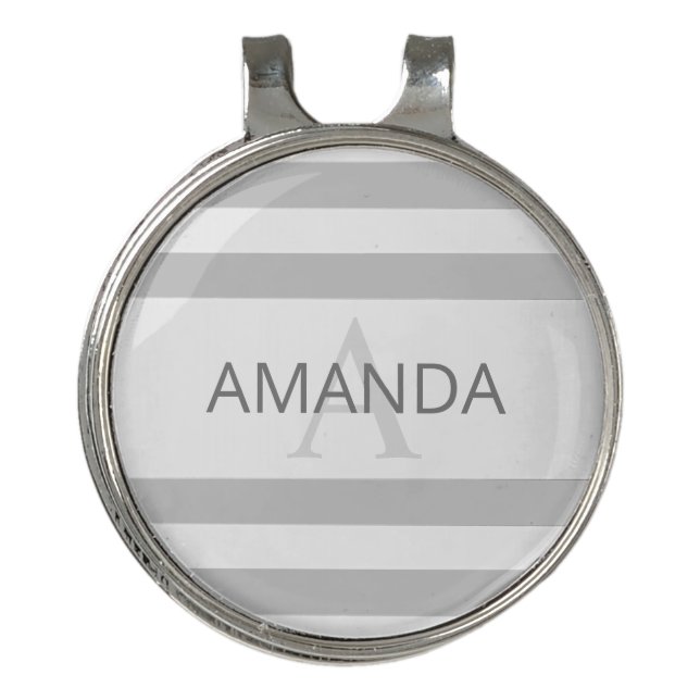 Contemporary Faux Silver Ombre Stripes & Grey Golf Hat Clip (Front)