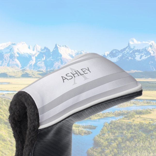 Contemporary Faux Silver Ombre Stripes & Grey Golf Head Cover (Creator Uploaded)