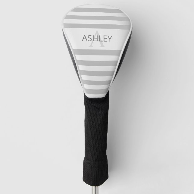 Contemporary Faux Silver Ombre Stripes & Grey Golf Head Cover (Front)