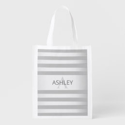 Contemporary Faux Silver Ombre Stripes &amp; Grey Grocery Bag