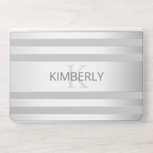 Contemporary Faux Silver Ombre Stripes & Grey HP Laptop Skin