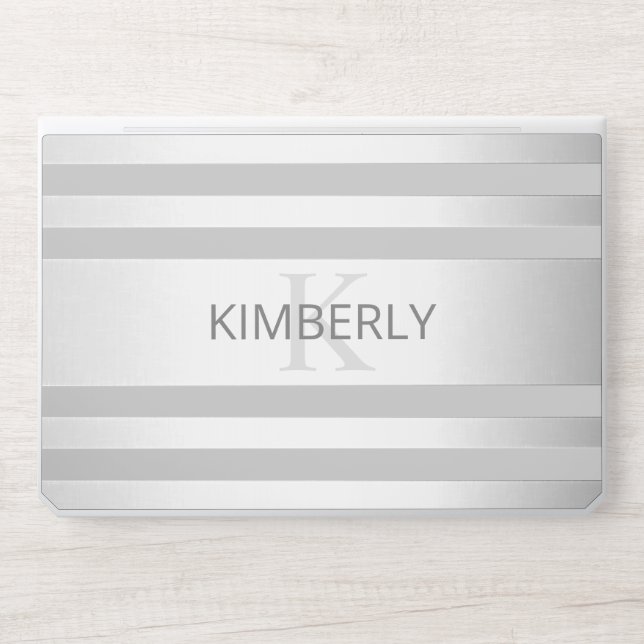 Contemporary Faux Silver Ombre Stripes & Grey HP Laptop Skin (Front)