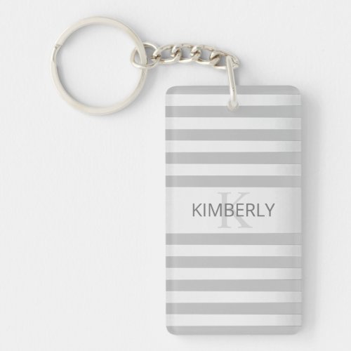 Contemporary Faux Silver Ombre Stripes  Grey Keychain