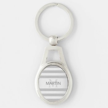 Contemporary Faux Silver Ombre Stripes & Grey Keychain by simple_monograms at Zazzle