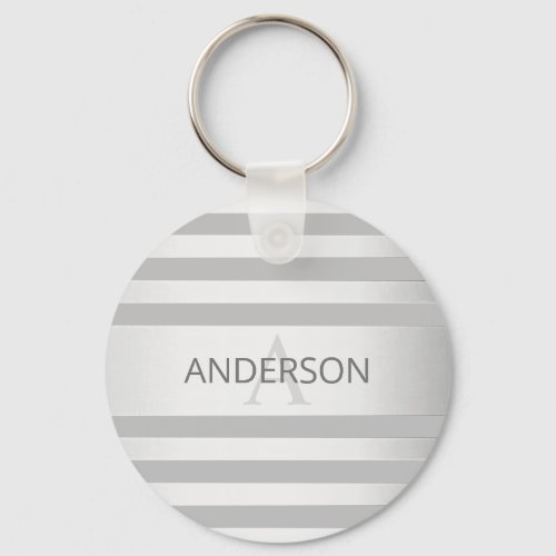 Contemporary Faux Silver Ombre Stripes  Grey Keychain