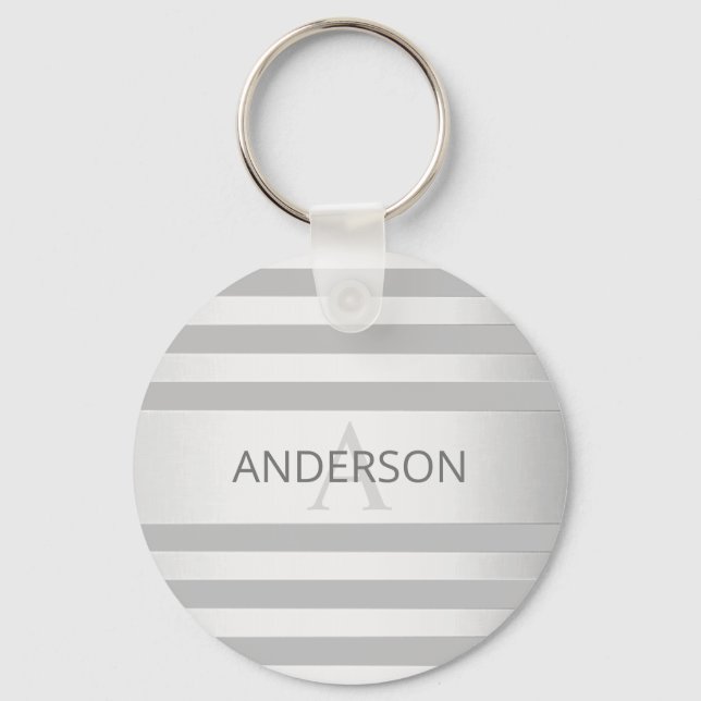 Contemporary Faux Silver Ombre Stripes & Grey Keychain (Front)
