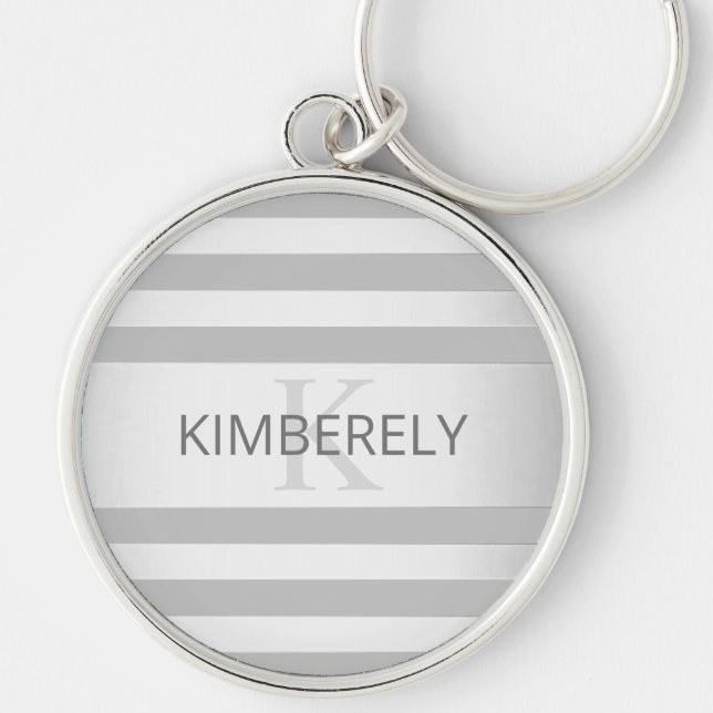 Contemporary Faux Silver Ombre Stripes & Grey Keychain (Front)