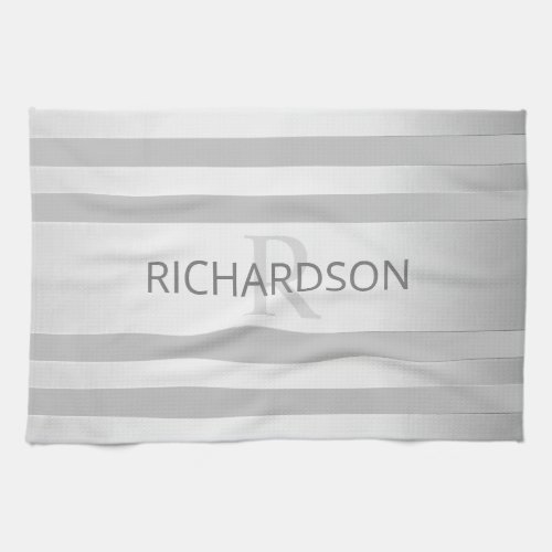 Contemporary Faux Silver Ombre Stripes  Grey Kitchen Towel