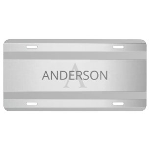 Contemporary Faux Silver Ombre Stripes & Grey License Plate