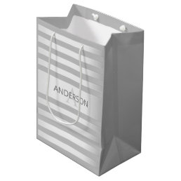Contemporary Faux Silver Ombre Stripes &amp; Grey Medium Gift Bag