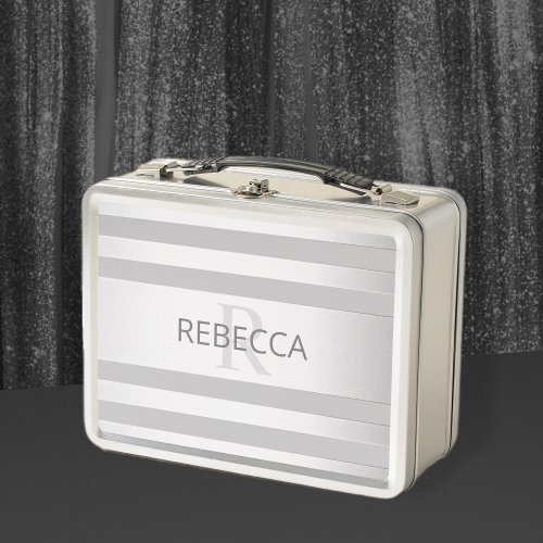 Contemporary Faux Silver Ombre Stripes  Grey Metal Lunch Box