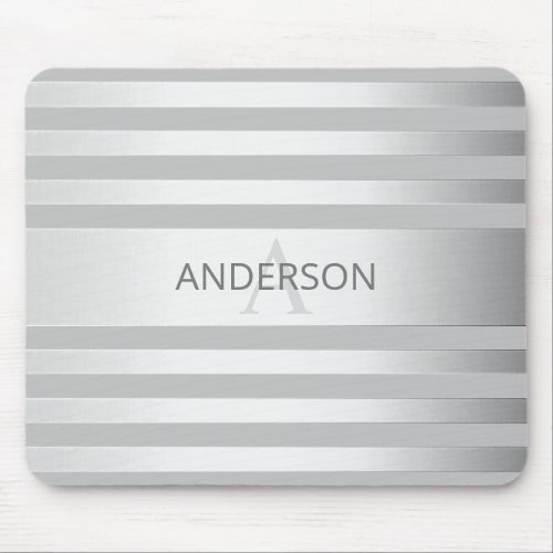 Contemporary Faux Silver Ombre Stripes  Grey Mouse Pad