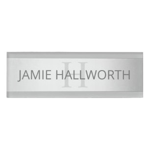 Contemporary Faux Silver Ombre Stripes & Grey Name Tag
