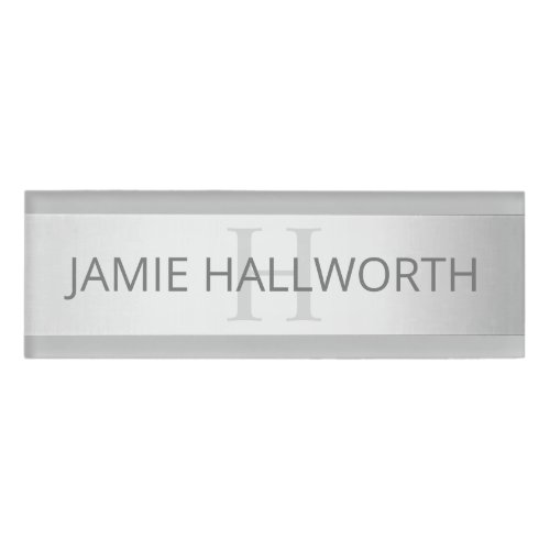 Contemporary Faux Silver Ombre Stripes  Grey Name Tag