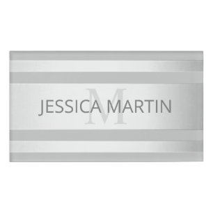 Contemporary Faux Silver Ombre Stripes & Grey Name Tag