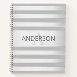 Contemporary Faux Silver Ombre Stripes &amp; Grey Notebook
