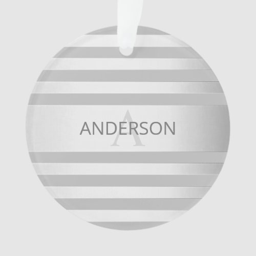 Contemporary Faux Silver Ombre Stripes  Grey Ornament