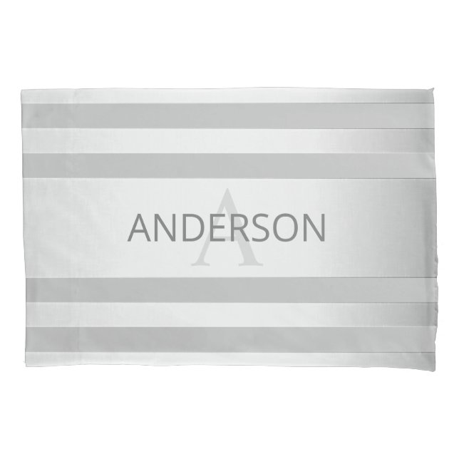 Contemporary Faux Silver Ombre Stripes & Grey Pillow Case (Front-Left)