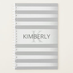 Contemporary Faux Silver Ombre Stripes &amp; Grey Planner
