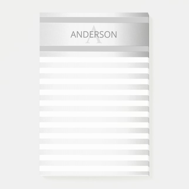 Contemporary Faux Silver Ombre Stripes & Grey Post-it Notes (Front)