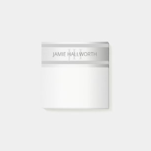 Contemporary Faux Silver Ombre Stripes & Grey Post-it Notes