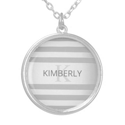 Contemporary Faux Silver Ombre Stripes  Grey Silver Plated Necklace