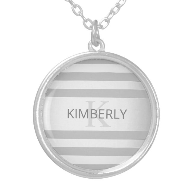 Contemporary Faux Silver Ombre Stripes & Grey Silver Plated Necklace (Front)