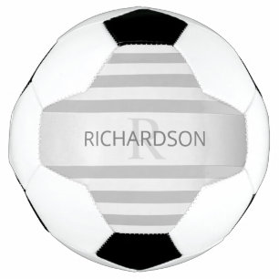 Contemporary Faux Silver Ombre Stripes & Grey Soccer Ball