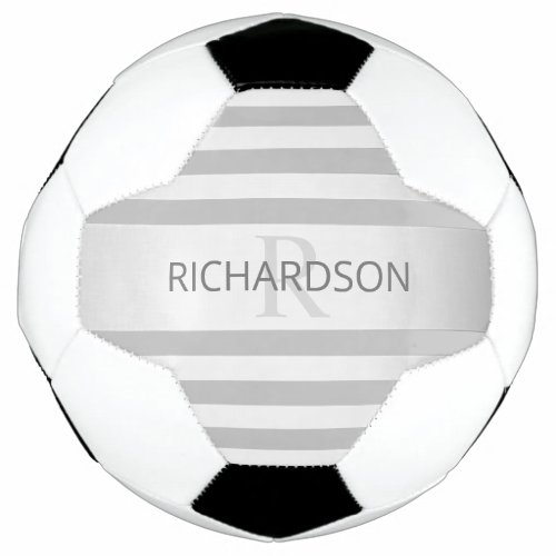Contemporary Faux Silver Ombre Stripes  Grey Soccer Ball
