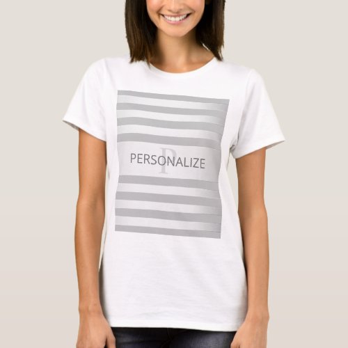 Contemporary Faux Silver Ombre Stripes  Grey T_Shirt