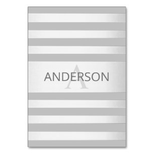 Contemporary Faux Silver Ombre Stripes & Grey Table Number