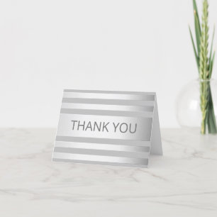 Contemporary Faux Silver Ombre Stripes & Grey Thank You Card